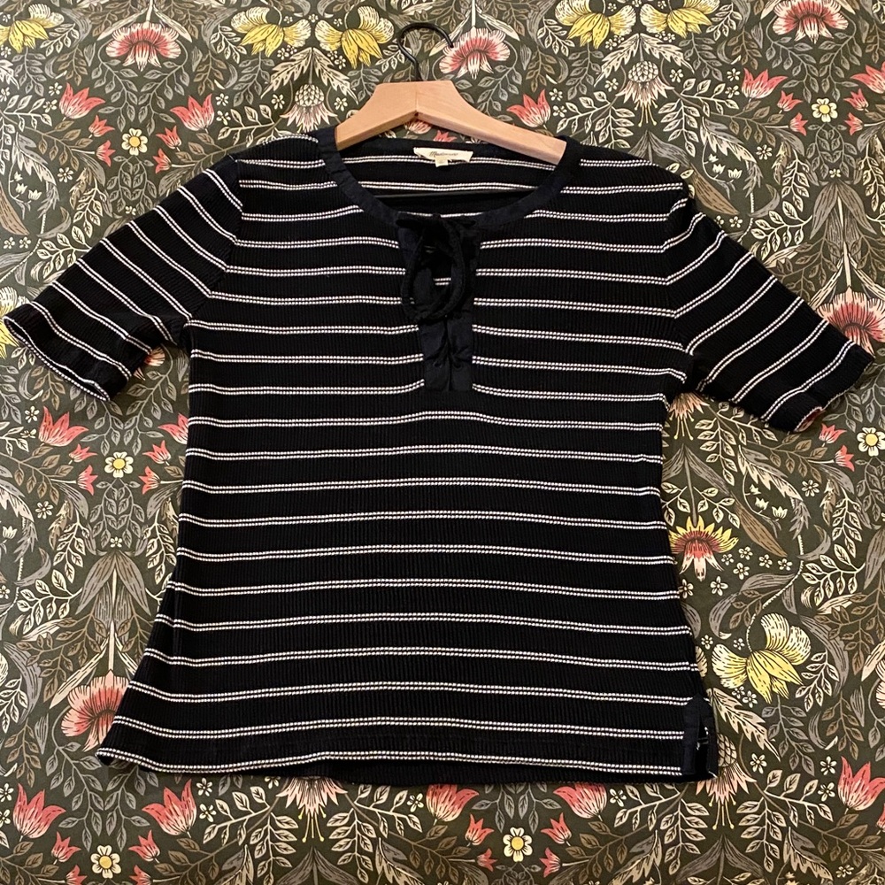Madewell Black and White Striped Short Sleeve Top